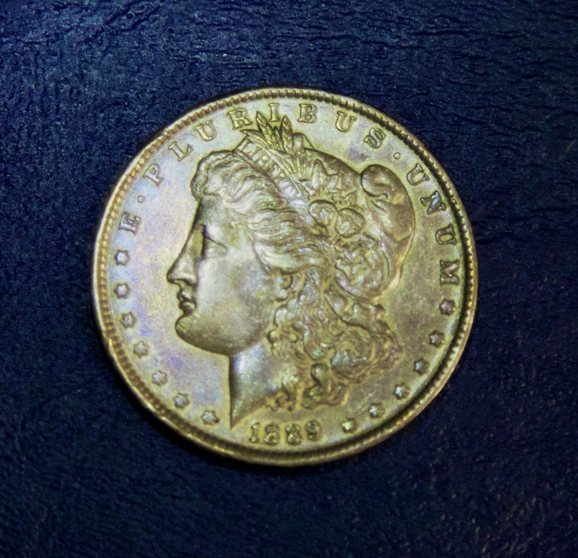 1889 āPā AU Morgan Silver dollar w obverse Toning
