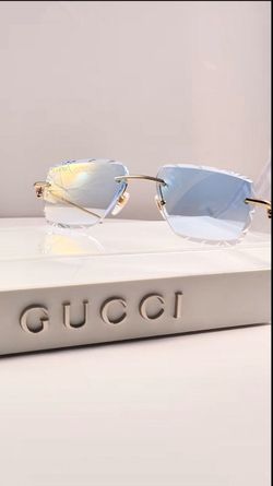 Gucci Rimless Custom Sunglasses Blue Mirrored Lenses