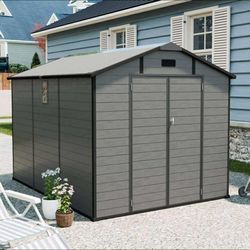 (New in box)8x10 FT Large Outdoor Storage Shed with Floor & 2 Windows, Resin Tool Shed with Ridge Skylight, Lockable Double Doors for Garden, Backyar