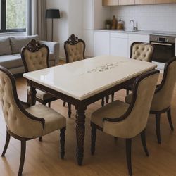 Tufted Seats Dining Room Set With Mable Top Table 