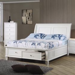 Brand New White Solid Wood Platform Storage Bed—ALL SIZES Available
