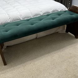 Antique Carved Solid Wood Tufted Velvet Upholstered Bench