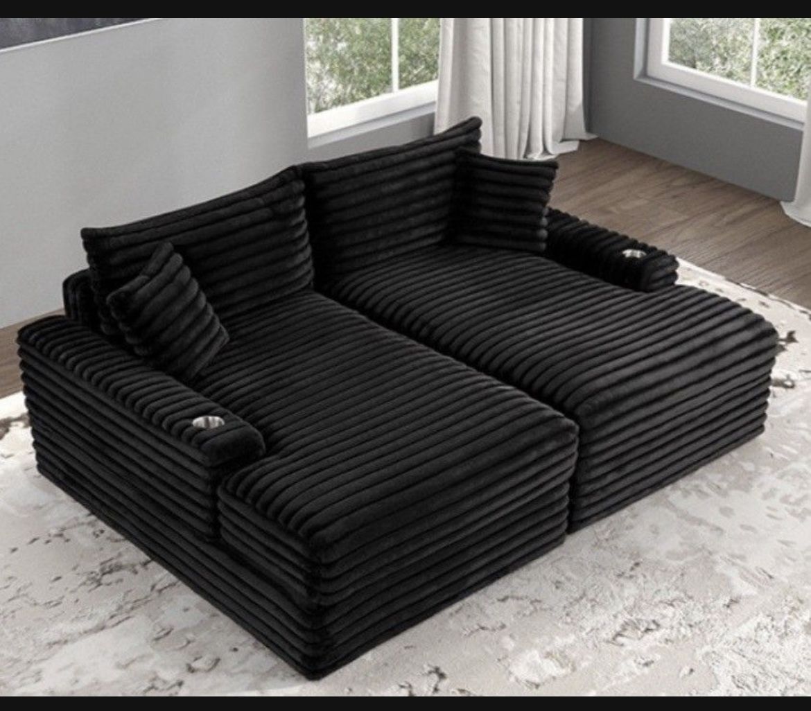 Brand New Corduroy Double Chaise Sofa Lounger Set