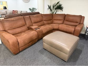 Furniture- 5 Pc High Performance Fabric Sectional With 3 Power Recliners- Tanico