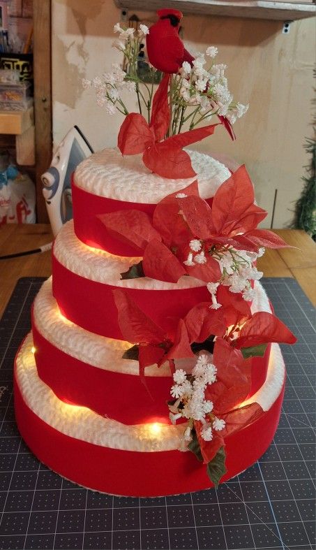 Christmas Crochet Centerpiece Lighted Cake