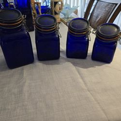 Vintage Colbalt Blue Canisters