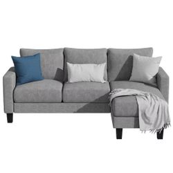 70in Classic L Shaped Sectional Sofa Reversible Linen with Chaise In Light Gray Color