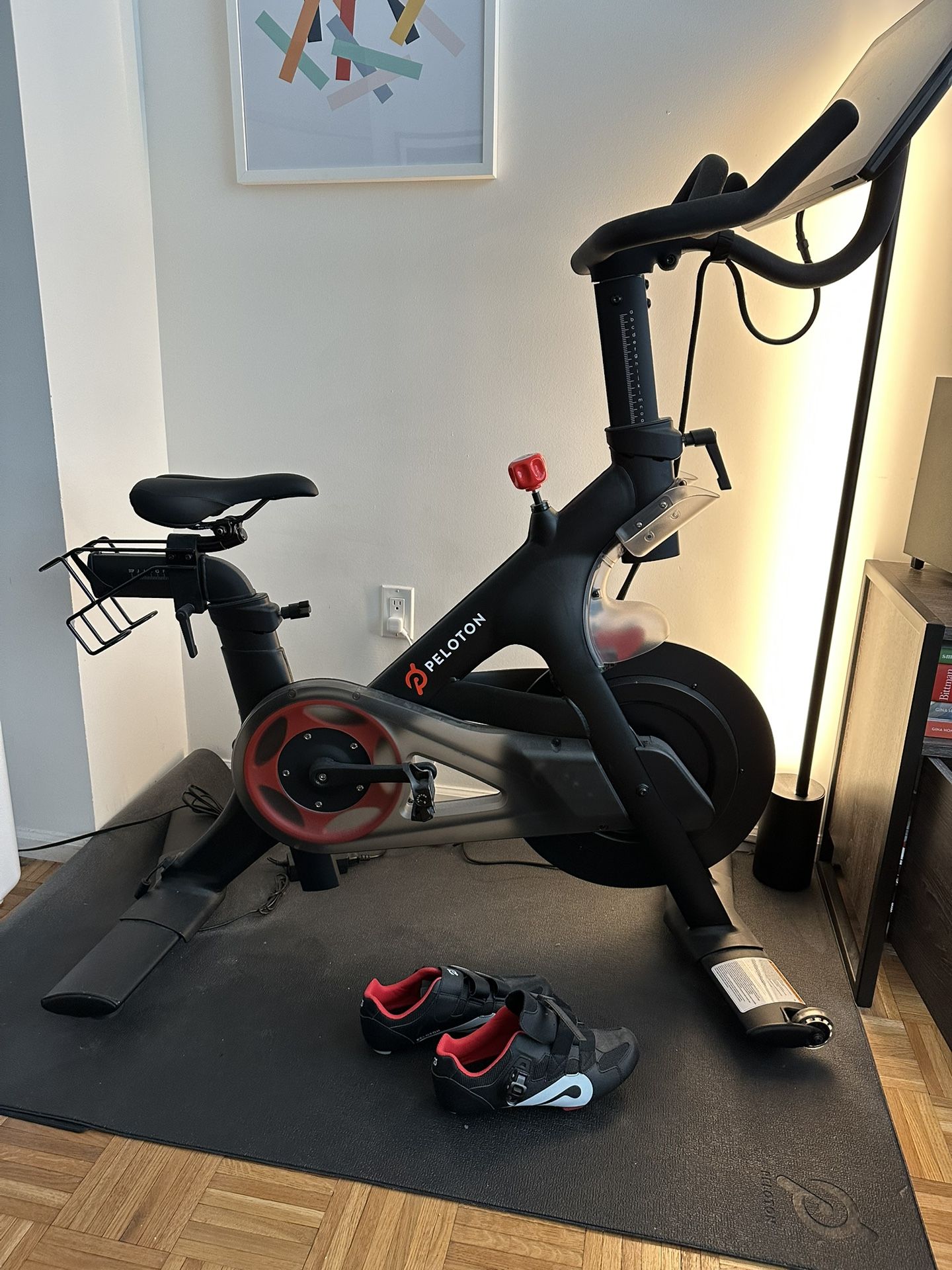 Peloton Bike + Mat + Shoes (Size 44) - RARELY USED