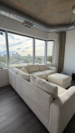 Corduroy Sectional Sofa with Ottoman