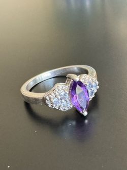 TGGC 925 Sterling Silver Real Amethyst & Aquamarine Ring Size 10