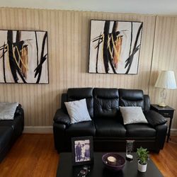 3 Piece (One Recliner)Black Leather  Sofa