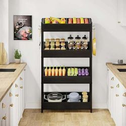 Wood Fruit Vegetable Storage Rack Stand,4-Tier Stackable Fruit Basket Organizer Rack