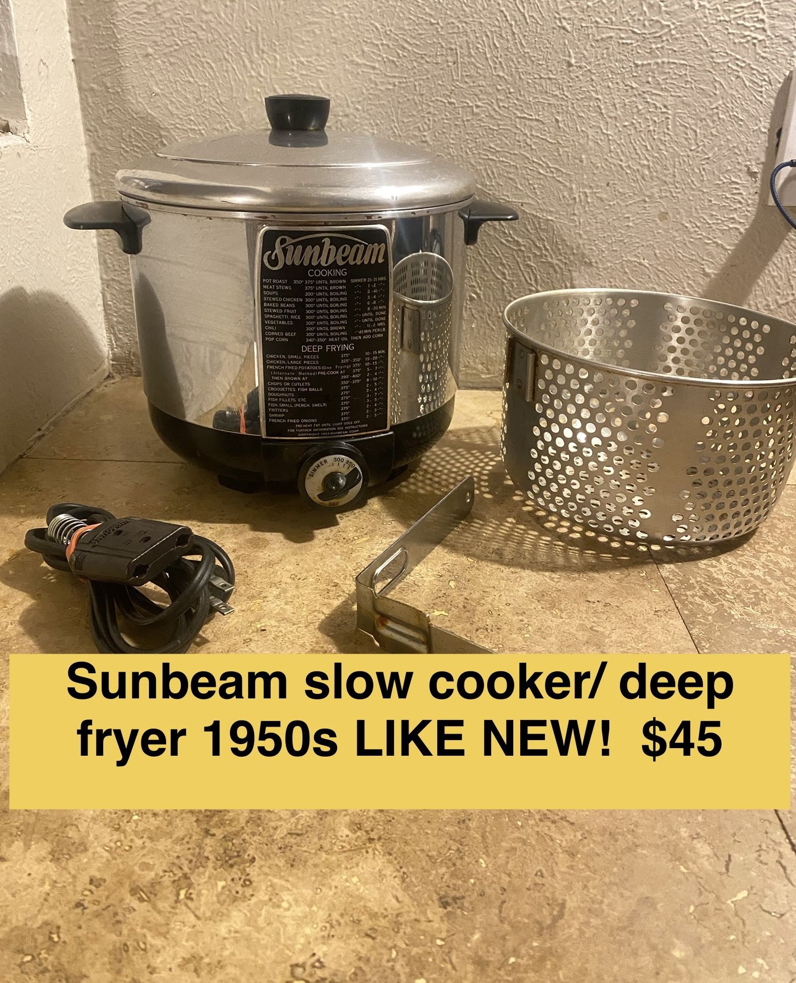 1950s SUNBEAM Crock Pot DEEP FRYER Excellent Condition!