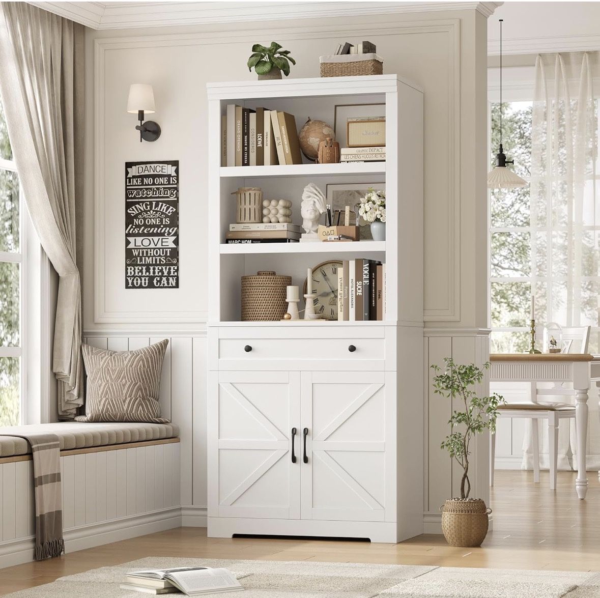 HoStack 72” Tall Farmhouse Bookshelf/Bookcase