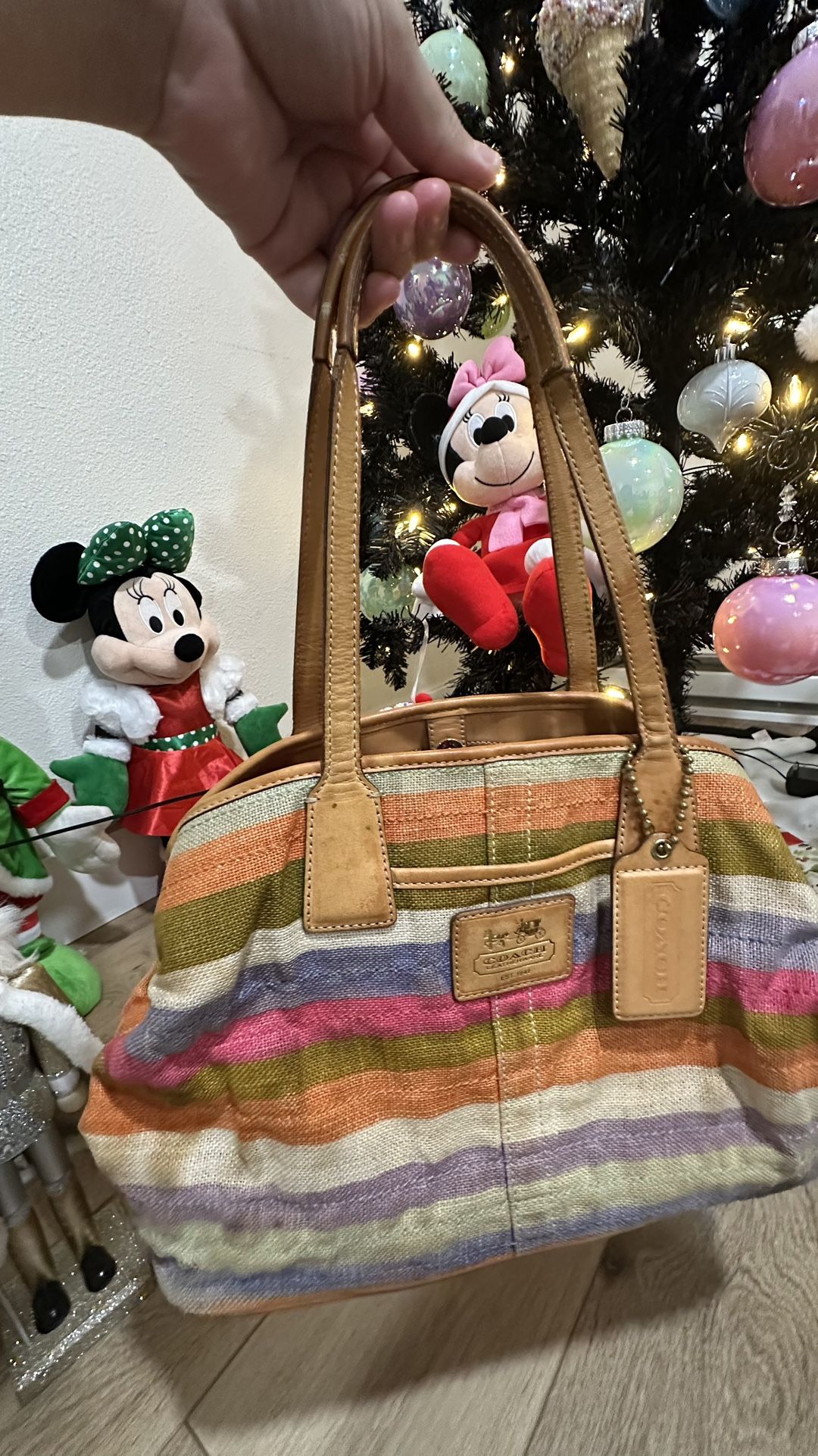 Vintage COACH Multicolor Fabric Leather Double Straps Large Satchel