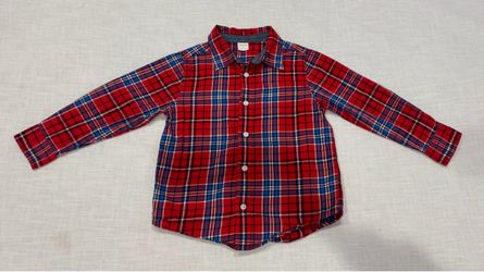 Gymboree Boys Long Sleeve Button Down Shirt Size 5T Plaid Pattern Red Blue and White