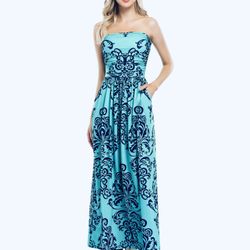 Leadingstar Maxi Dress size S Party casual strapless off shoulder elastic waist