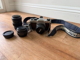 Pentax K1000 SE 35mm Film Camera Kit + 3 SMC Pentax-M Lenses (28mm, 50mm, 40–80mm)