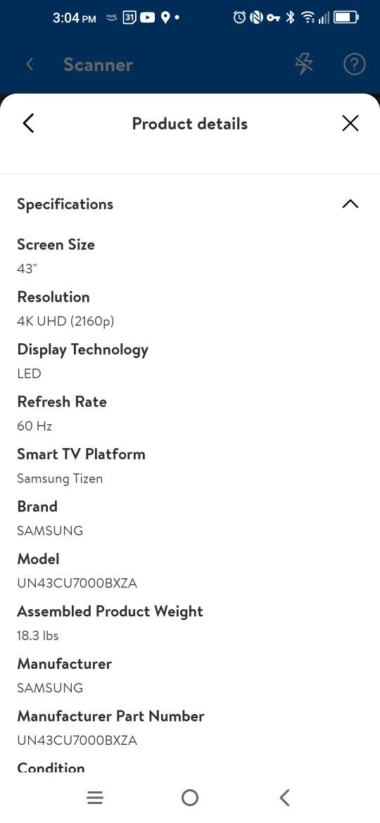 43" Samsung 4k Smart TV
