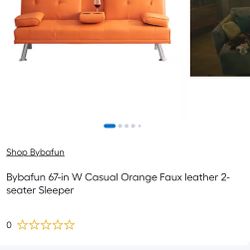 Bybafun 67-in W Casual Orange Faux leather 2-seater Sleeper