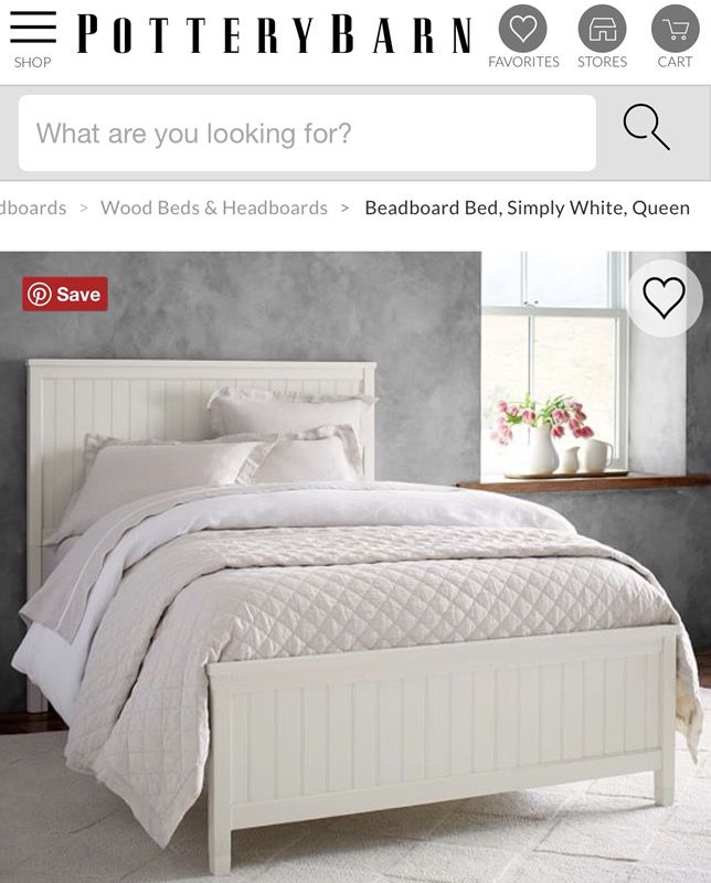 Pottery Barn Headboard, footboard and frame, white, queen; retail price $599; Must Be picked up in Lansdowne. Bed will need to be disassembled