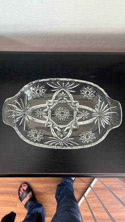Clear Cut Glass Oval Serving Dish