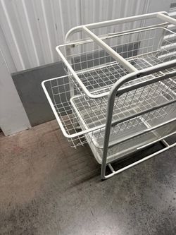 White Metal Wire Rolling Cart with Baskets