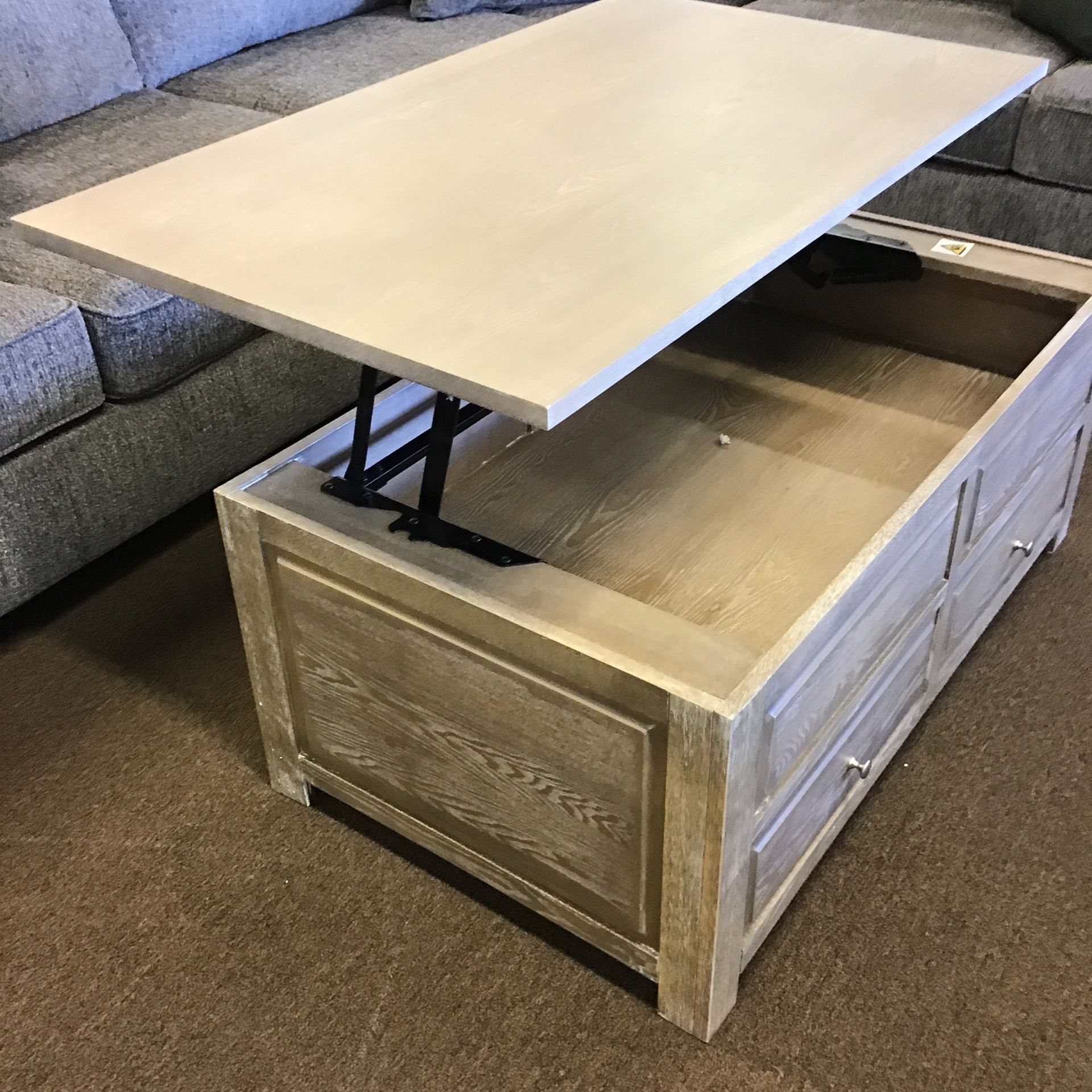 Weathered Gray Lift Top Coffee Table With 2 End Tables