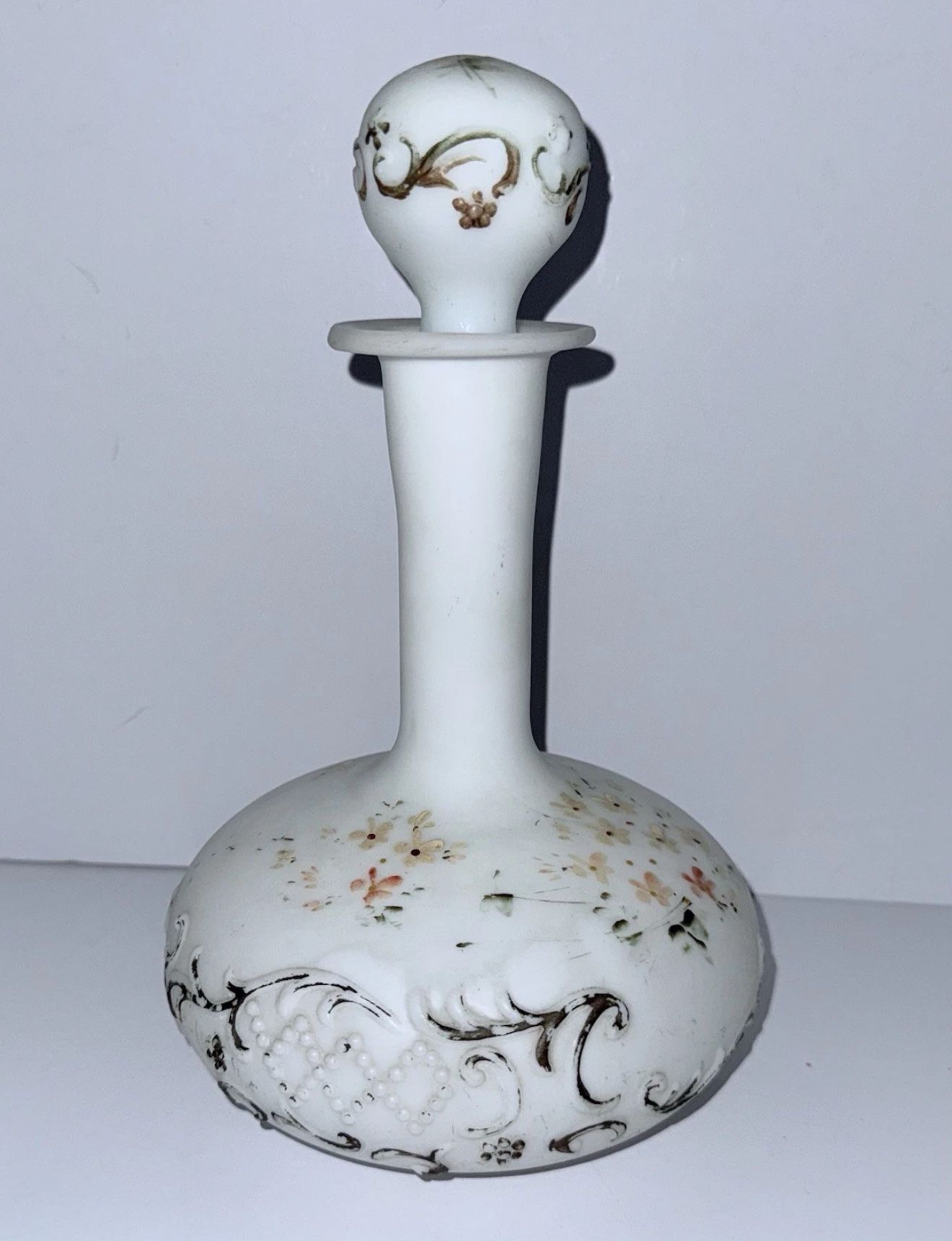 Antique Victorian White Milk Glass Decanter