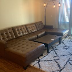 Couch - Brown Leather With Two Chaise