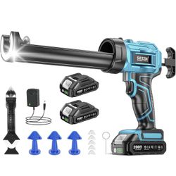 SEESII Cordless Caulking Gun, 21V Battery Powered Caulk Gun, Electric Caulking Gun w/2 x 2.0Ah Batteries, 9Pcs Caulk Remover Tool, LED Light, Auto Ret