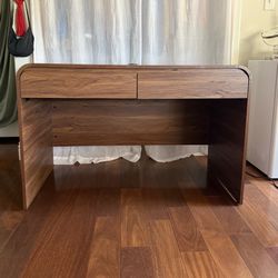 Walnut Curved Desk With Storage