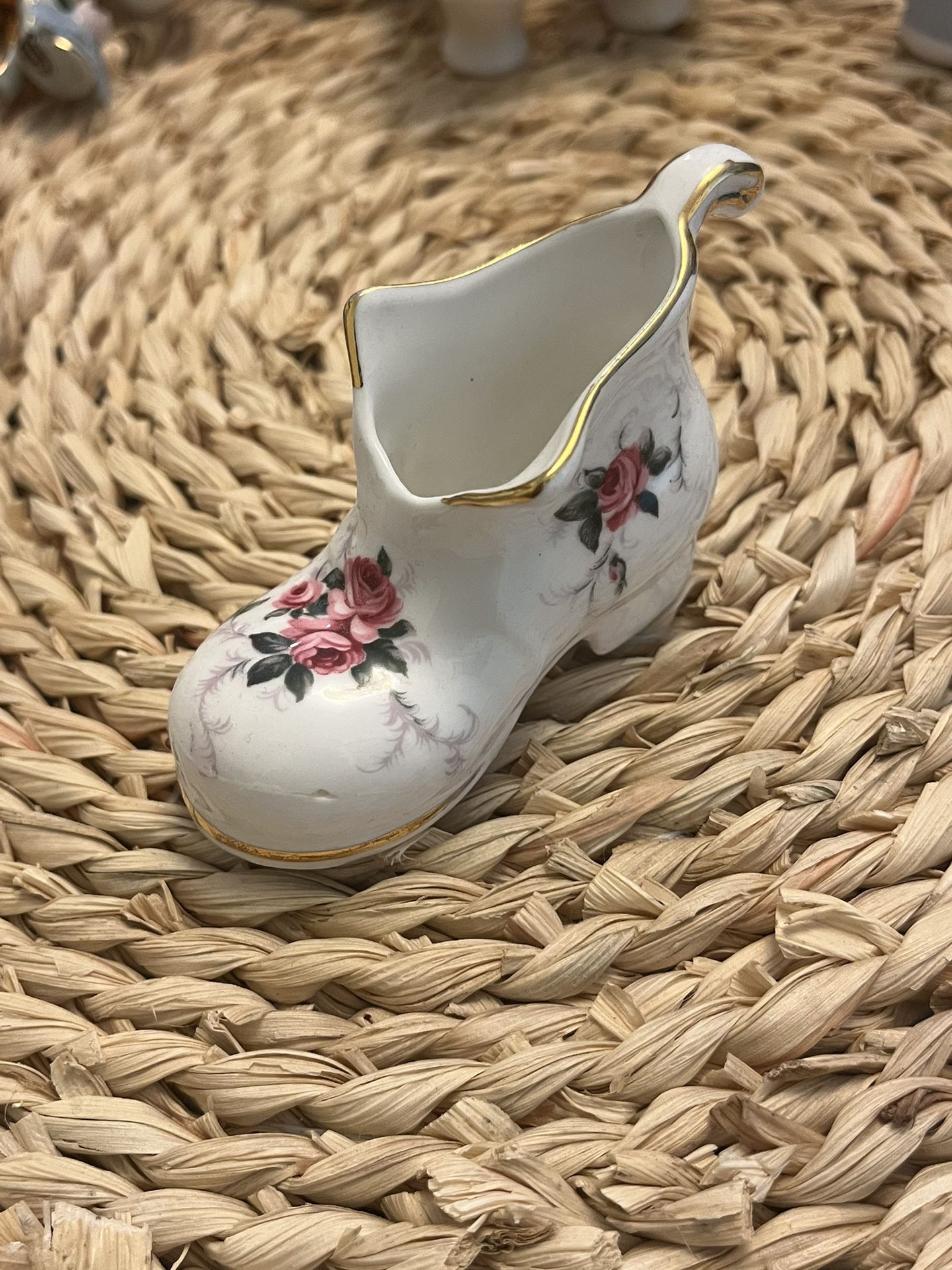 Vintage Hammersley Fine Bone China Miniature Victorian Boot Shoe Victorian Violets/roses