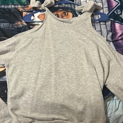Gray Sweatshirt, Shoulderless Blouse