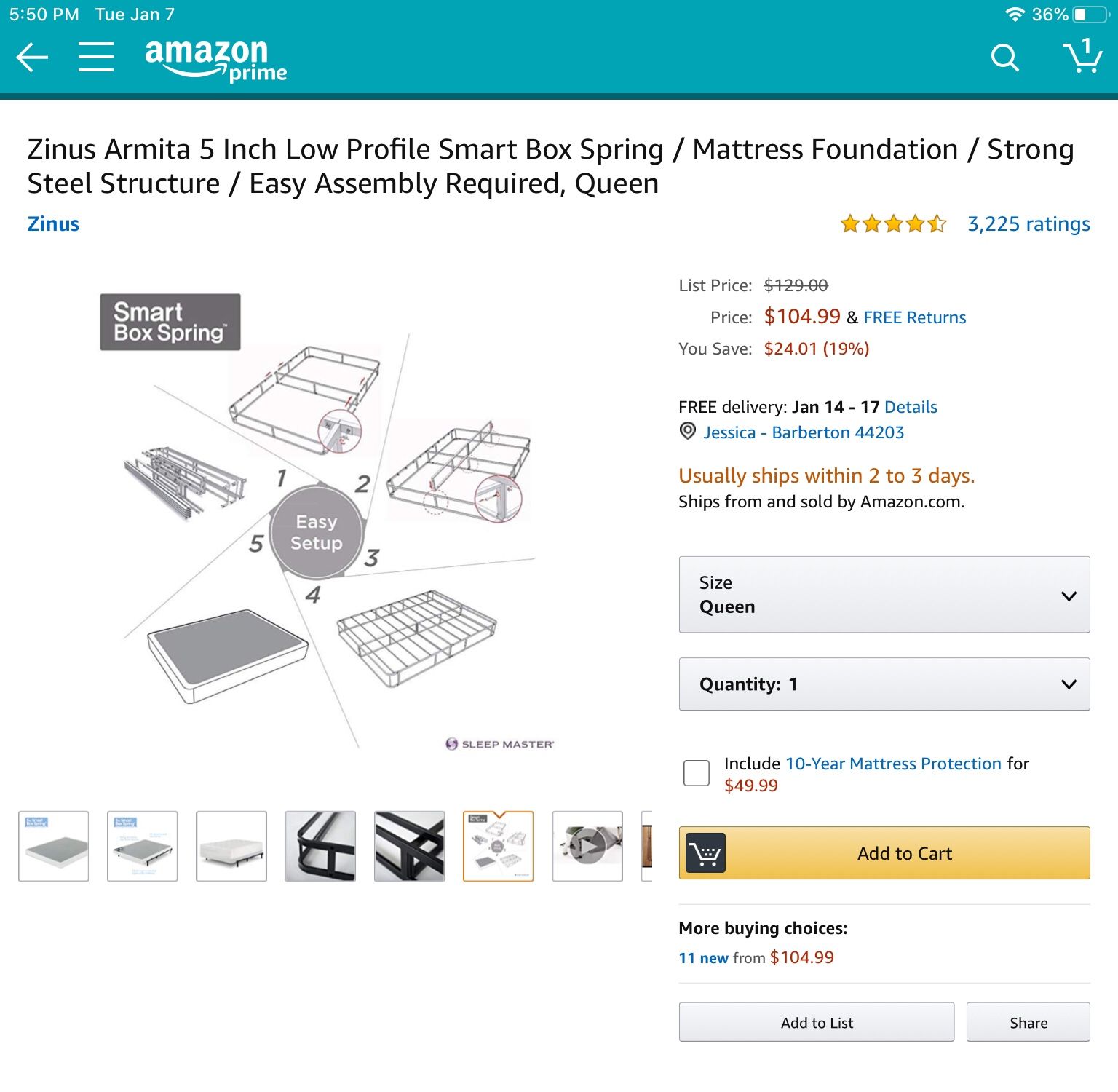 Zinus armita 5 inch low profile smart box spring