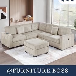 Beige Sectional Sofa With Ottoman $550