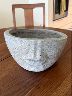 Modern Sculptural Face Planter with Gray Stone Look