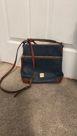Dooney & Bourke Teal Pebbled Leather Crossbody with Brown Trim and Gold Hardware