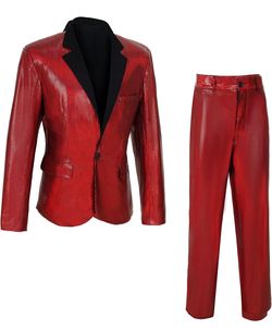LARGE RED Men's 70s Disco Outfit Rainbow Suit Sequin Jacket and Pants Halloween Party Costume