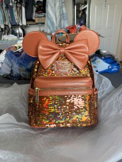 Loungefly Disney Minnie Mouse Orange Peach Punch Sequined Mini Backpack