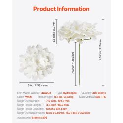 Artificial Flowers, 305 pcs Real Looking White Silk Fake Hydrangea Bulk, White Faux Bridal Shower with Stems for DIY Wedding Bouquets, Home Centerpiec