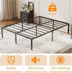 King Bed Frame, Heavy Duty Metal Platform - No Box Spring Needed,Reinforced Steel Slats, Noise-Free, Easy Assembly, Ample Underbed Storage, Black