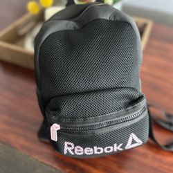 Reebok Mini Backpack Black Pink Letters Adjustable Straps School Work Vacation