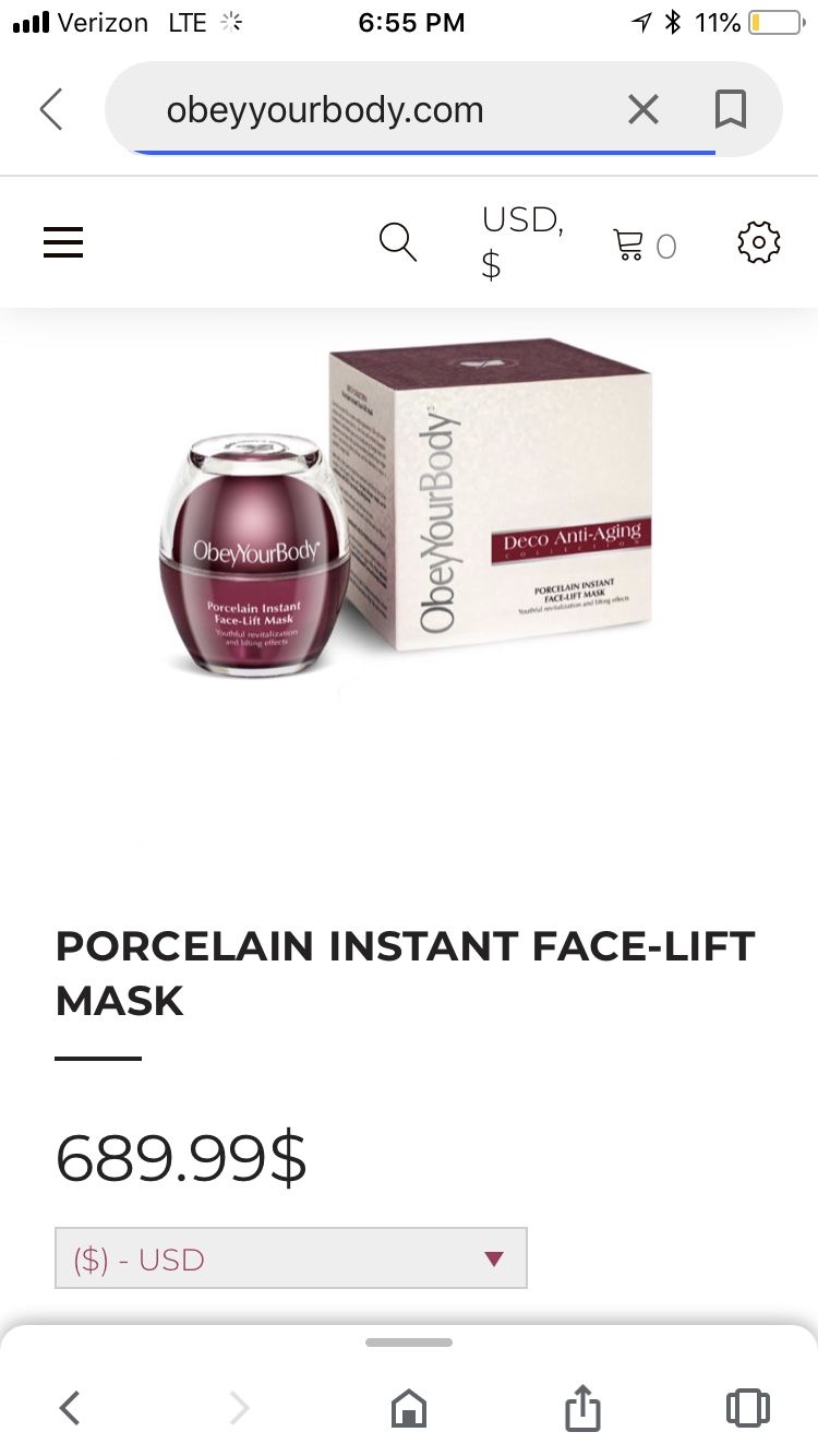 Porcelain instant face lift mask