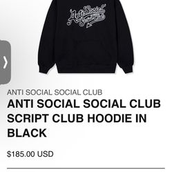 ANTI SOCIAL SCRIPT CLUB XL HOODIE IN BLACK 