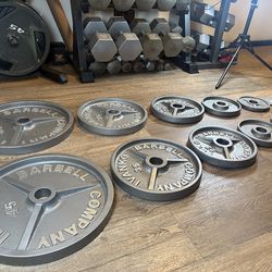 IVANKO’S FULL Olympic Set [ 5s And 2.5s Different Brand] Reconditioned Beautiful Vintage Cast Iron Weight Plates