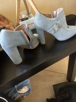 Blue Denim High Heel Ankle Boots