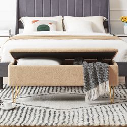 43.3" Storage Bench for Bedroom, End of Bed Storage Bench for Entryway, Living Room, Bedroom, Gold Finished Pin Legs