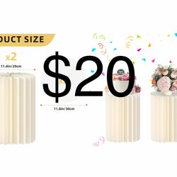 Urban Deco Cylinder Stands for Party, 2PCS 40cm Round Cake Pedestal Stands for Parties, Foldable Cardboard Columns with Acrylic Disc, Cilindros para F
