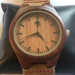 Wood Watch Quartz leather band 44 mm